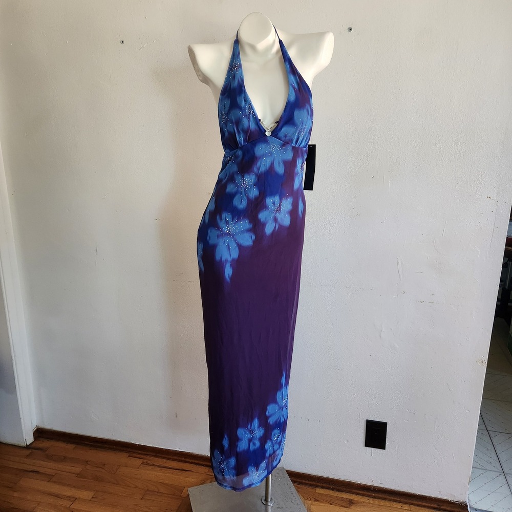 7th & Hudson Floral Halter Neck Maxi Dress Large Blue
